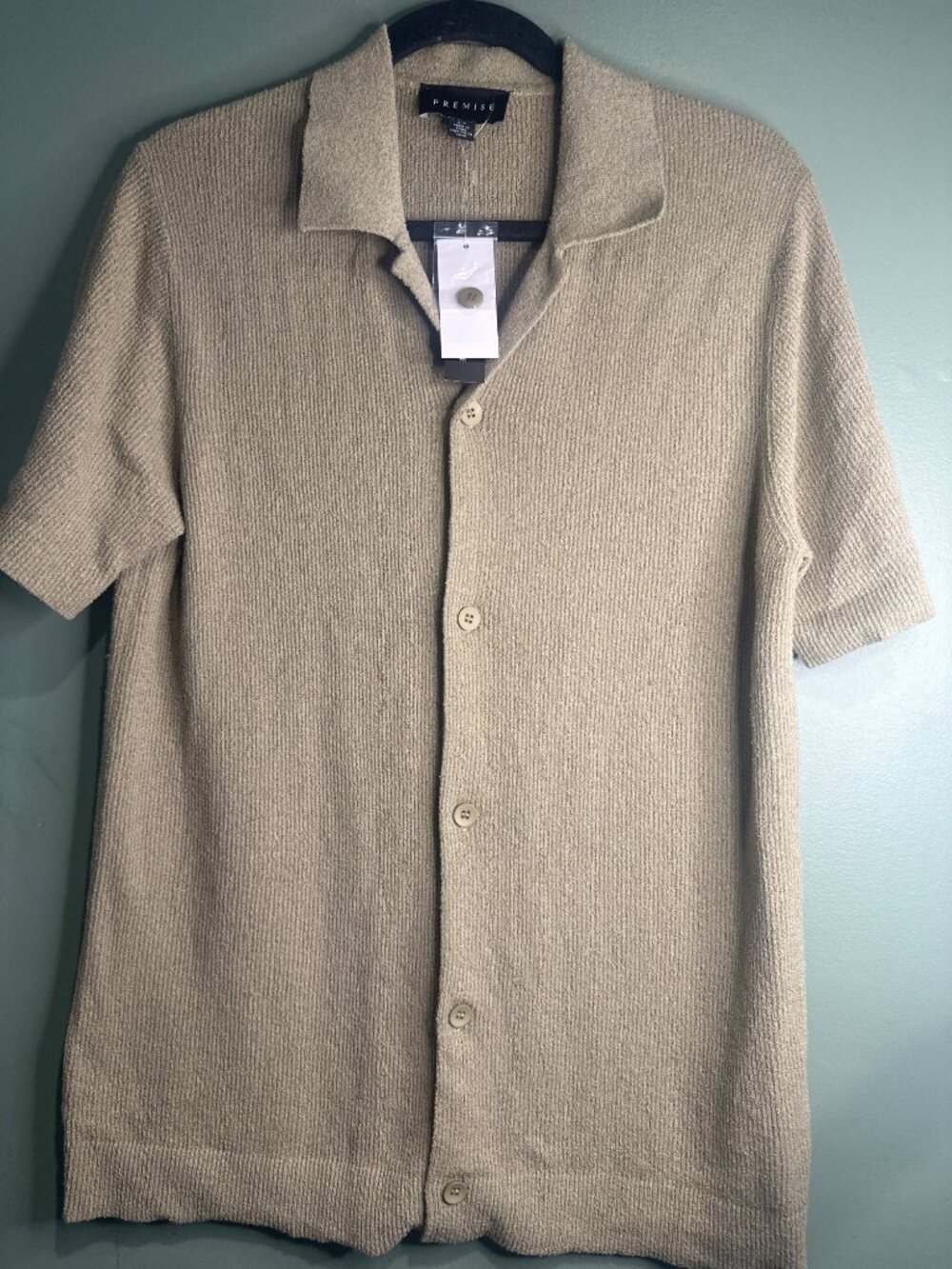 Premise Men's S Knit Button Front Shirt Matcha Green Cotton Nylon NWT Collared